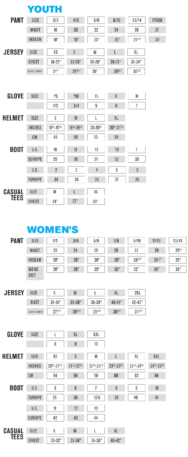 oneal gear size chart 3